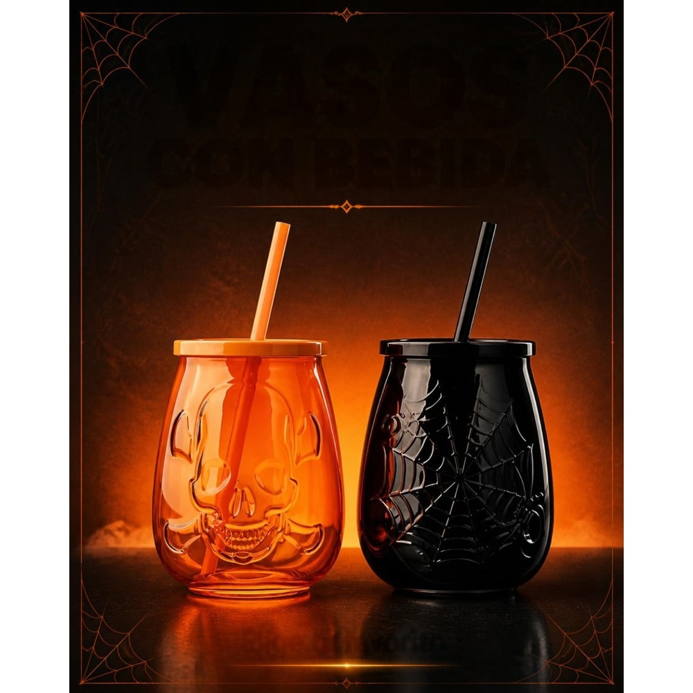 Halloween Tumbler Set Unisex OS Orange Black New Skull Spiderweb 2 SET